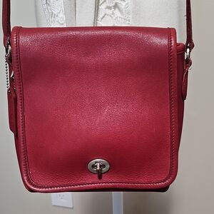 Coach Red Leather Turnlock Crossbody Bag Vintage With Matching Wallet